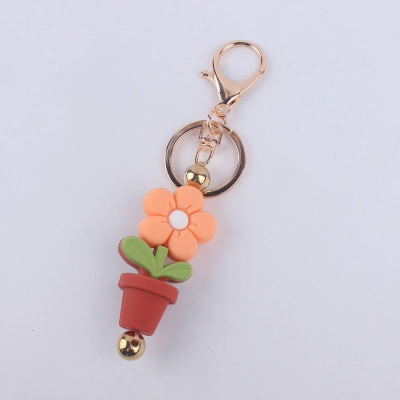 Wholesale Cartoon Daisy Flower Silicone Bead Keychain